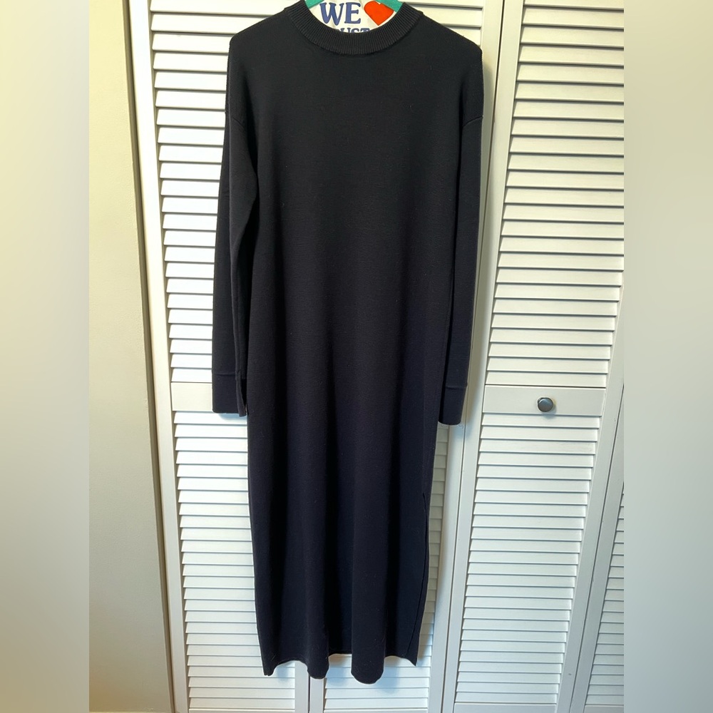 Sezane Janet Navy Blue Long Sleeve Wool Dress
